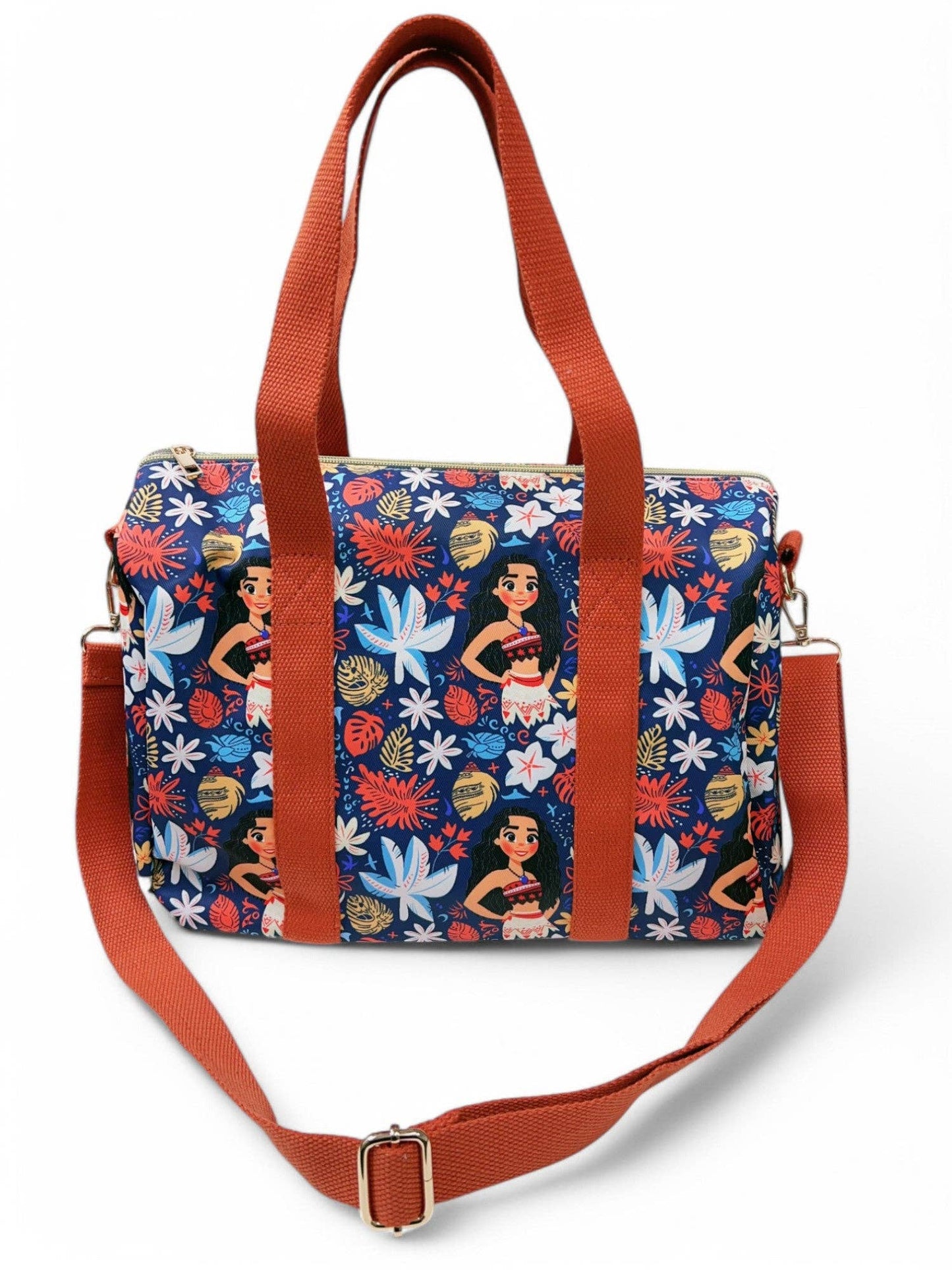 Navy blue character printed girls duffle bag.