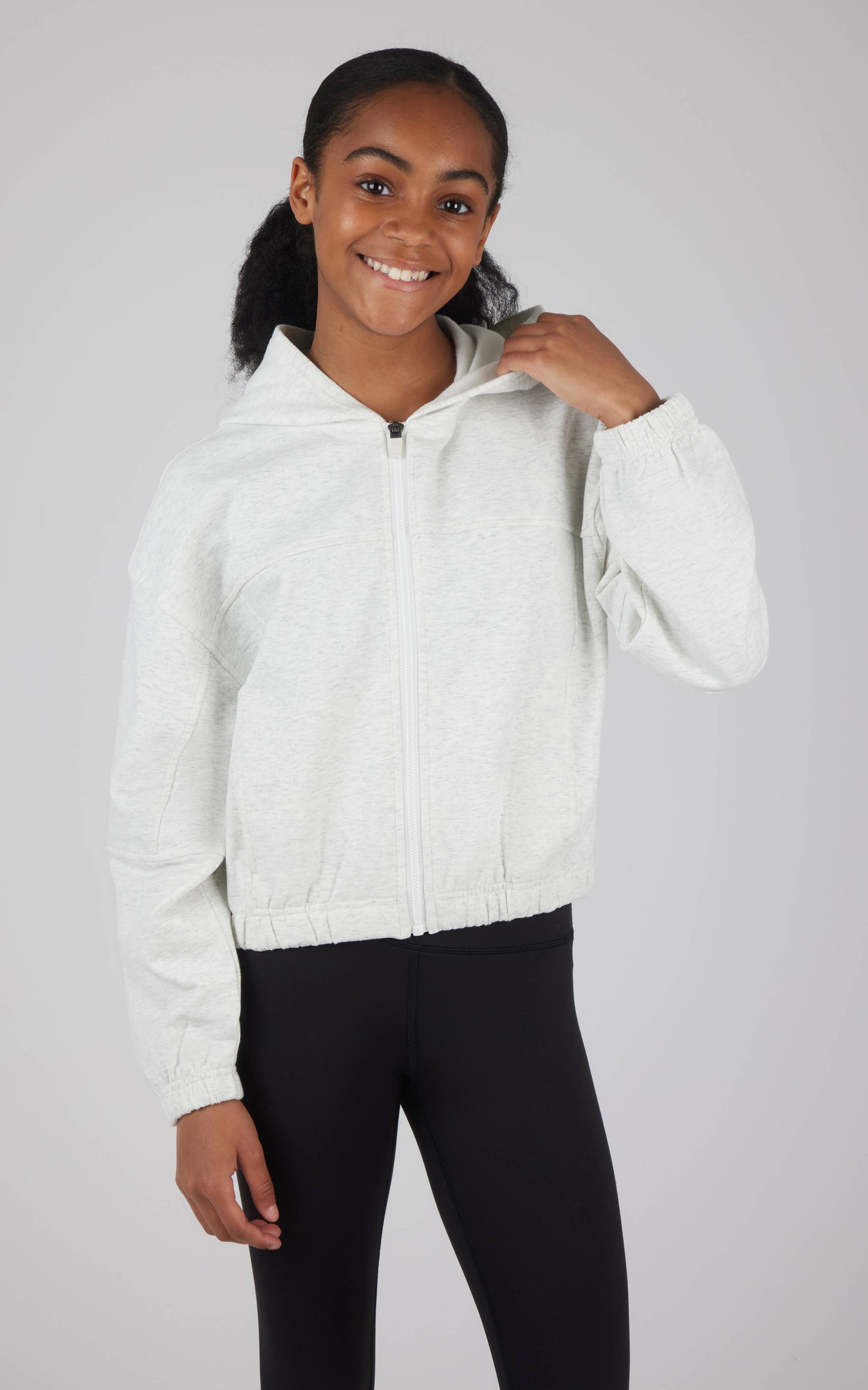 Girls Cloud Plush Zip Front Crop Hoodie Jacket