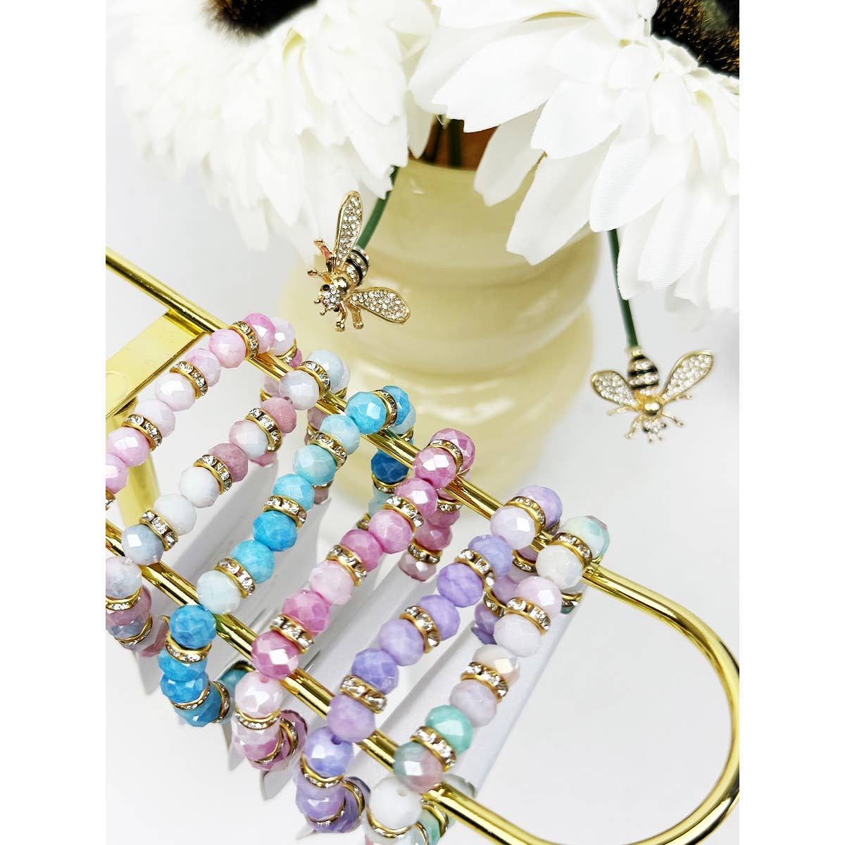 Soft Tone Beaded Stretch Glass Bracelets