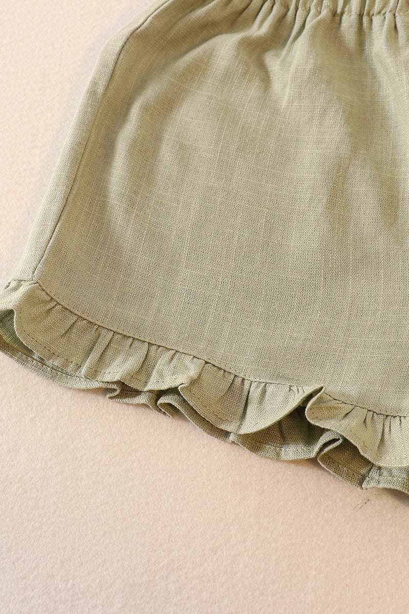 Green linen ruffle 2pc girl set