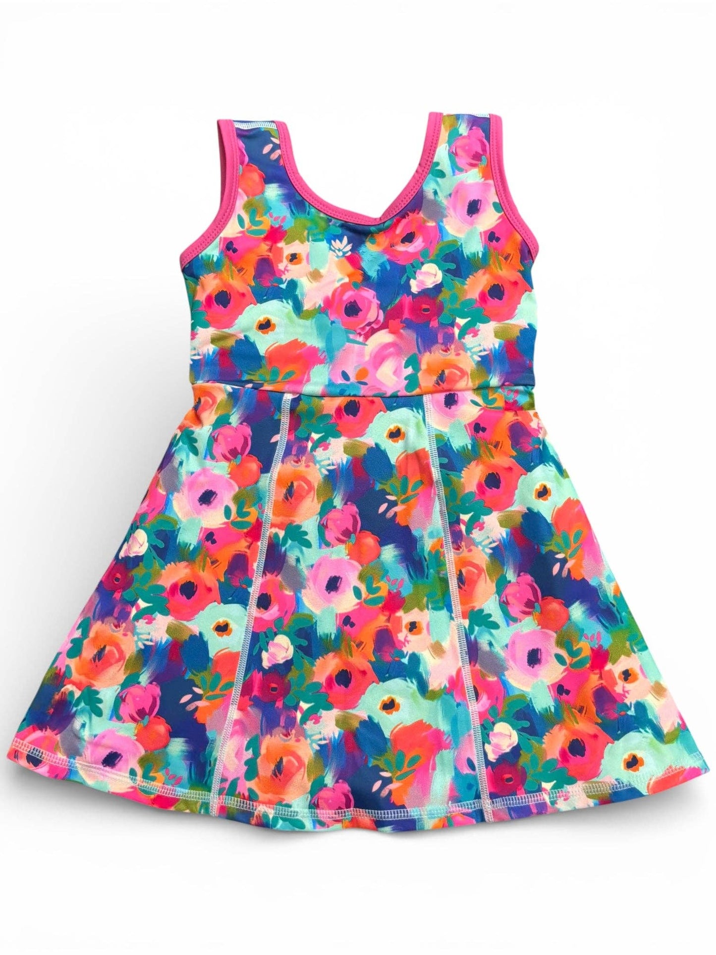 Multi-color floral printed Hi-Performance dress w/undershorts.GSD102701-JEAN
