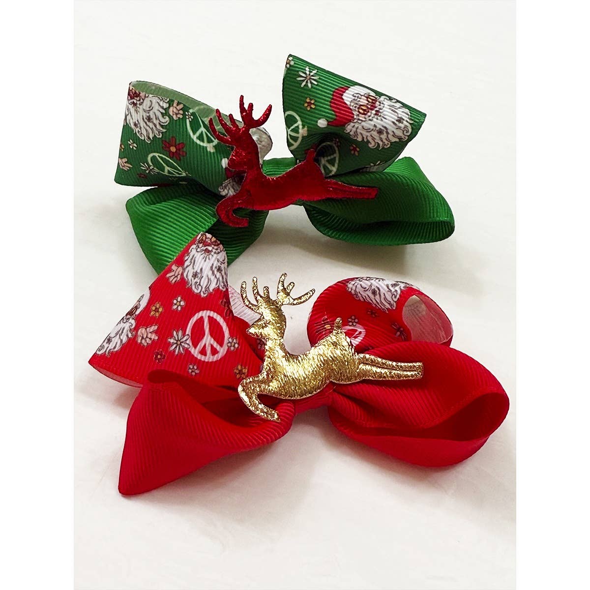 Reindeer Christmas Theme Hair Bow Clip Set