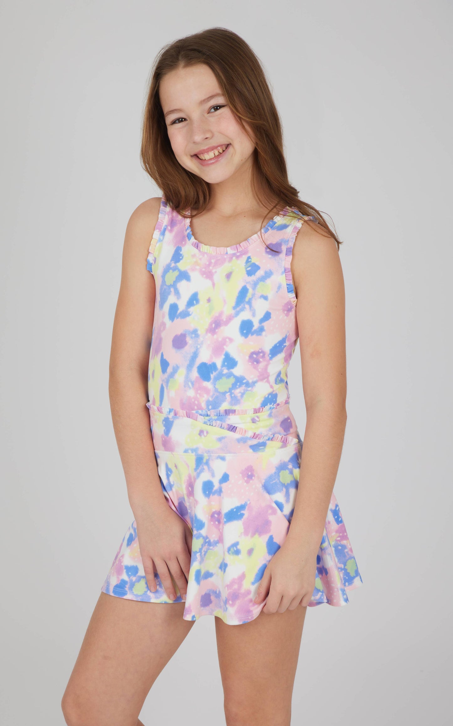 Girls Lettuce Edge Tank and Ruffle Crossover Skort - Set