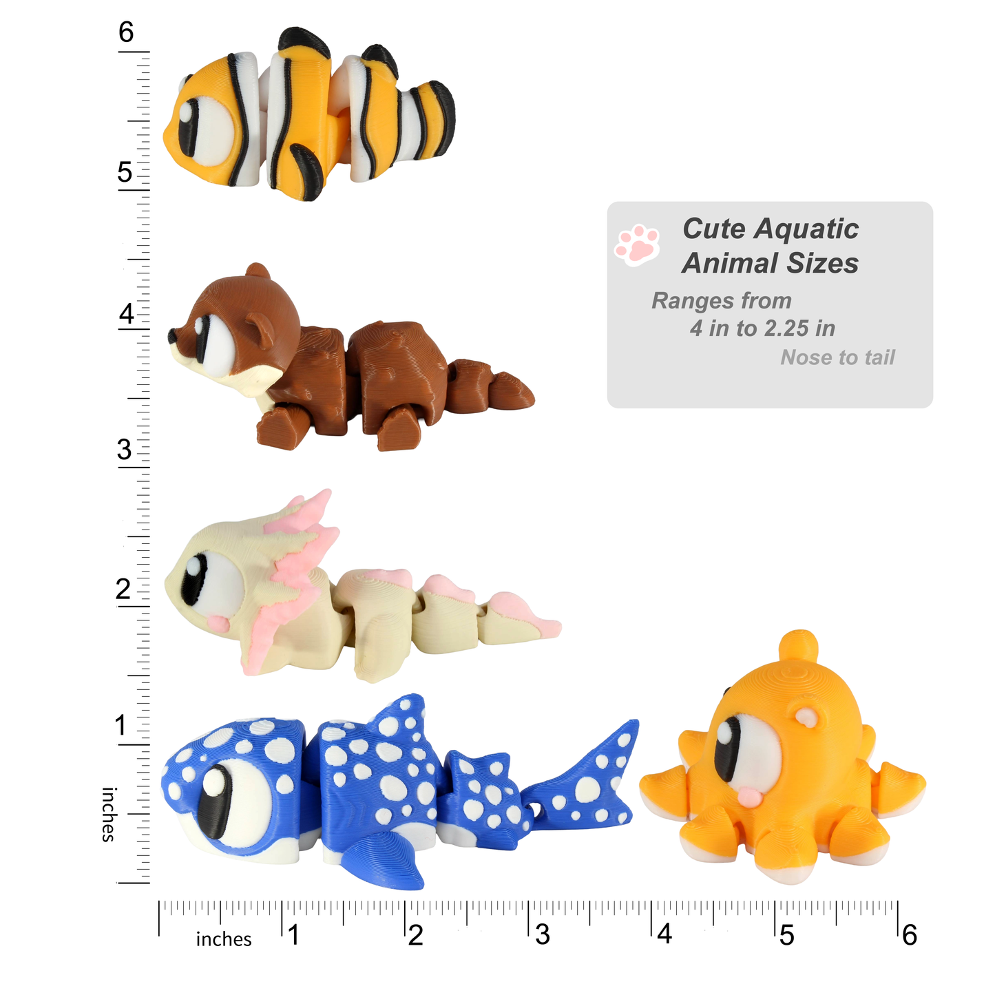 12 Pack Assorted 3D Printed Aquatic Animals w/ Free Stand