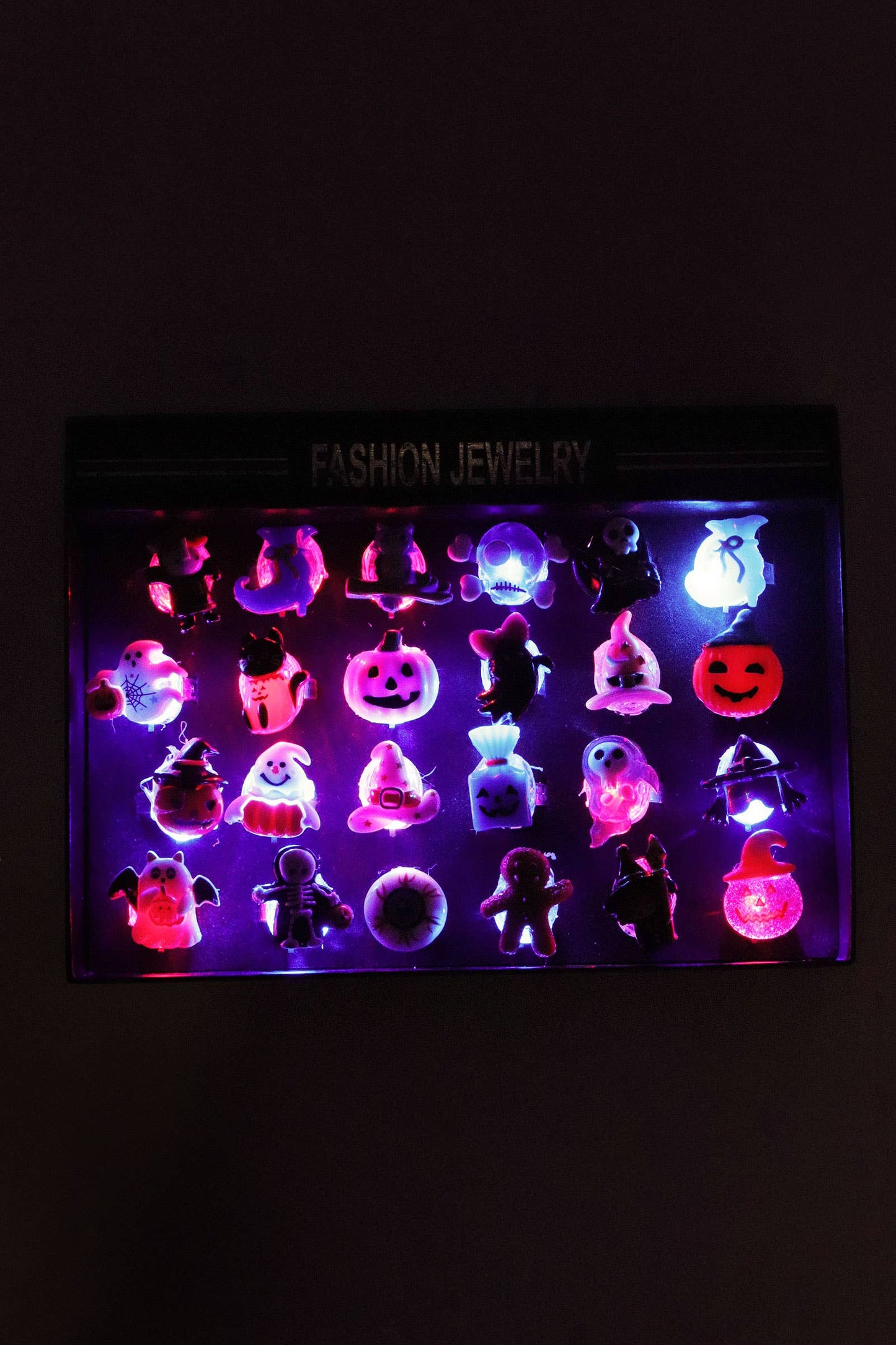 Halloween Resin Charm Led Light-up Ring - 24 Pcs