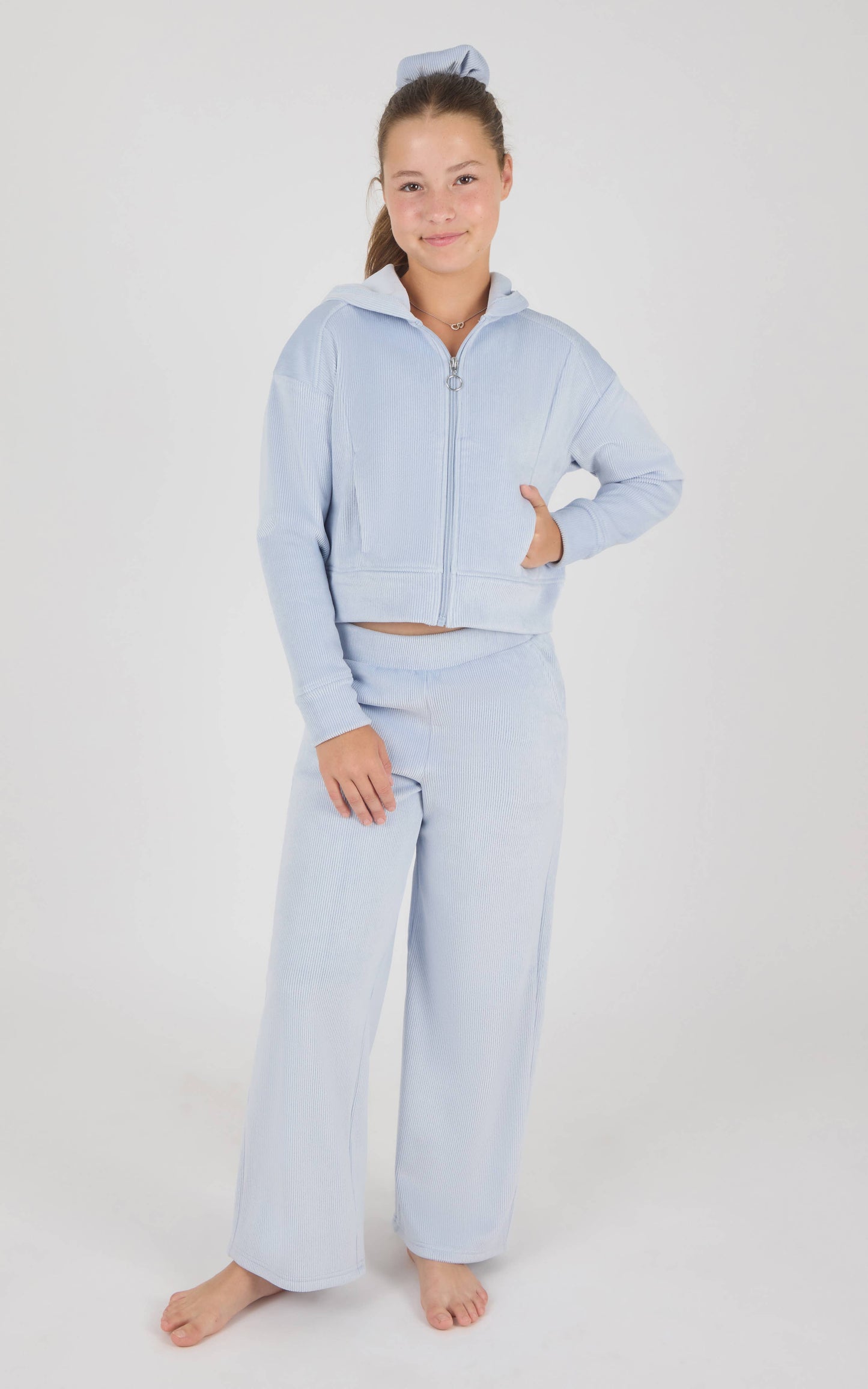 Tween Girls Dreamy Rib Front Zip Jacket and Wide Pants Set