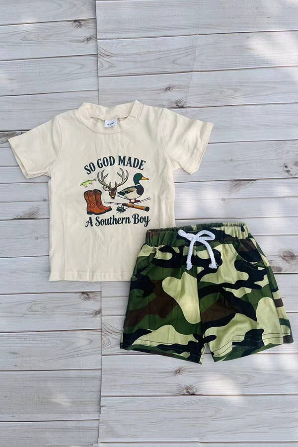 Western top & camo shorts boy's boutique set 2601065M