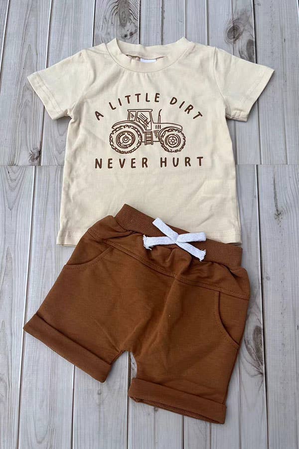 Western tractor cream top shorts boy's boutique set 2601076M