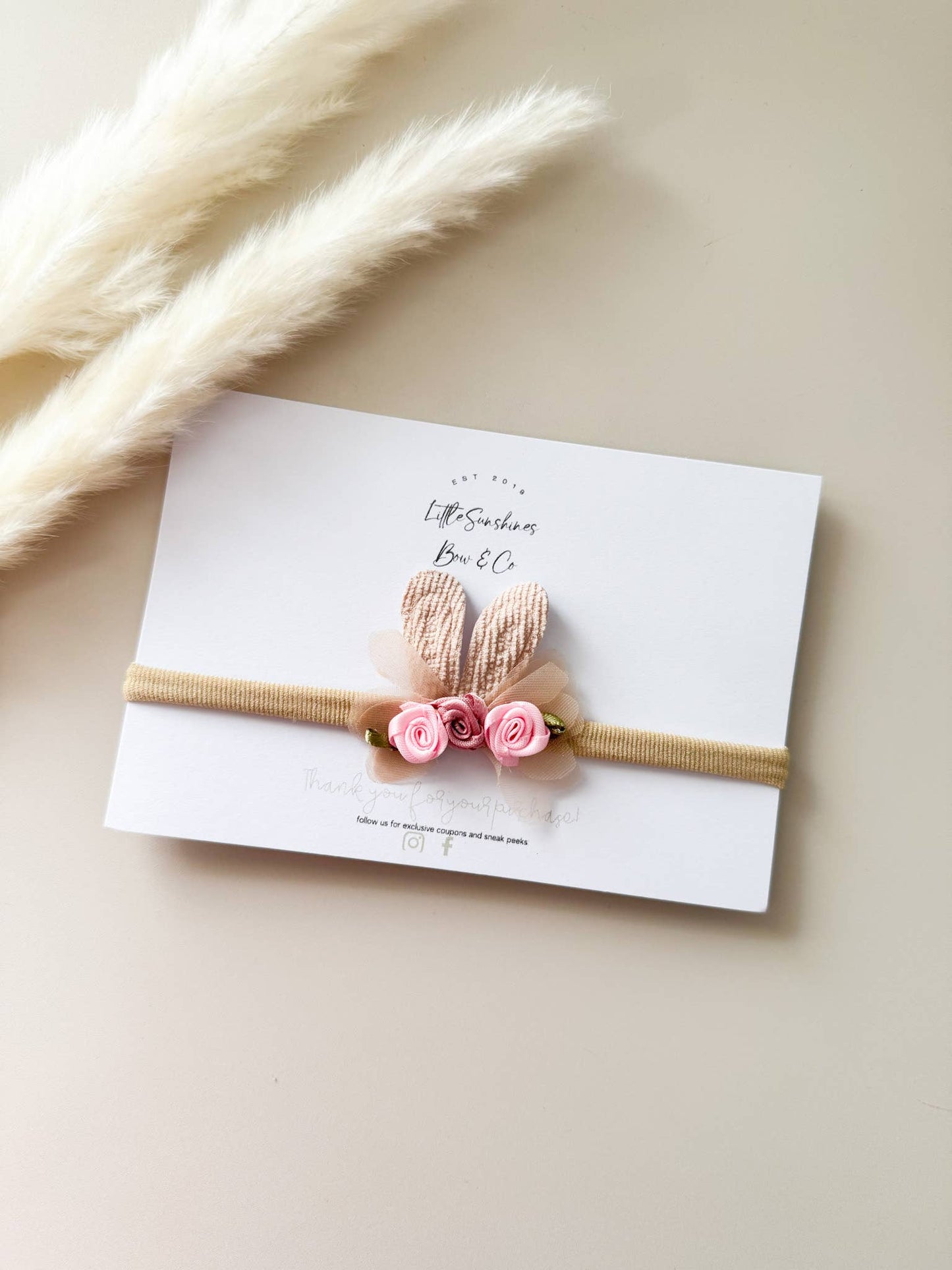 Neutral Bunny with Roses Headbands & Clip Set