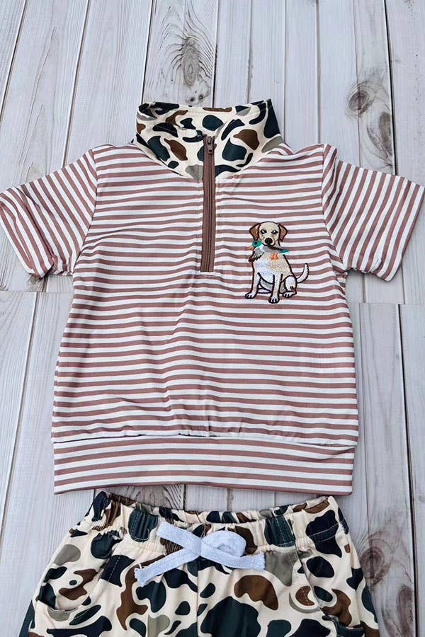 Western dog embroidery top shorts boy boutique set 2601082M