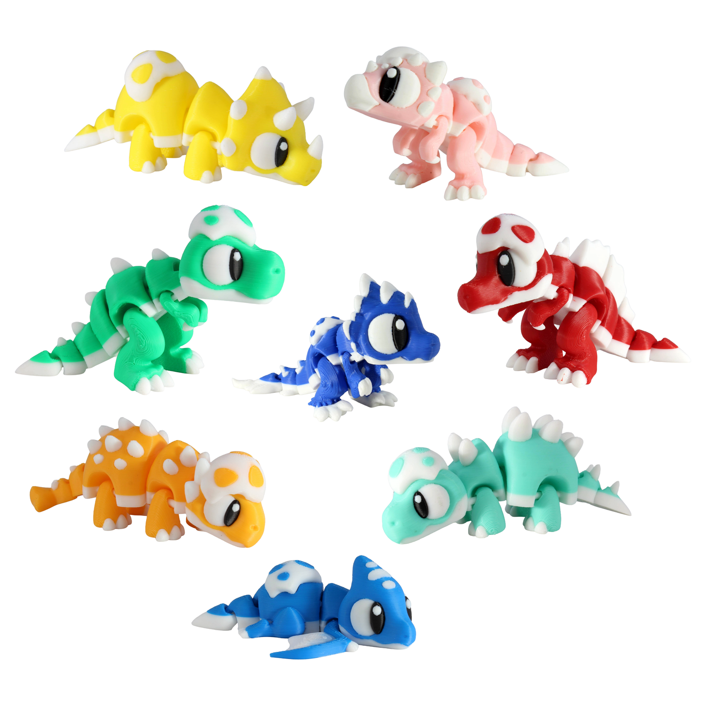 12 Pack 3D Printed Assorted Dinosaurs w/ Free Stand