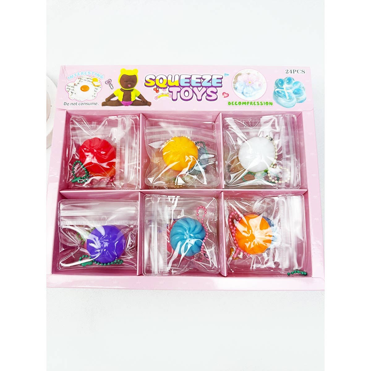 24 pcs Mini Dumpling Squishy with Key Ring Toy Box