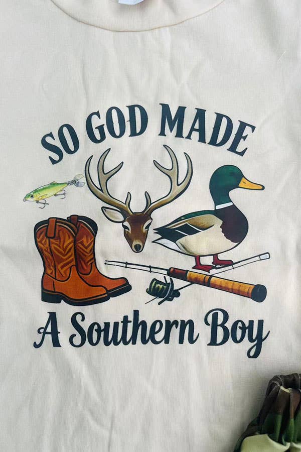 Western top & camo shorts boy's boutique set 2601065M