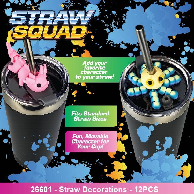 Straw Toppers 3D Printed Decoration Assortment - 12/Display