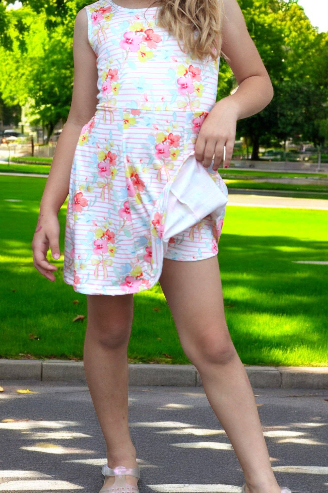 Floral & Stripe girls tennis dress.