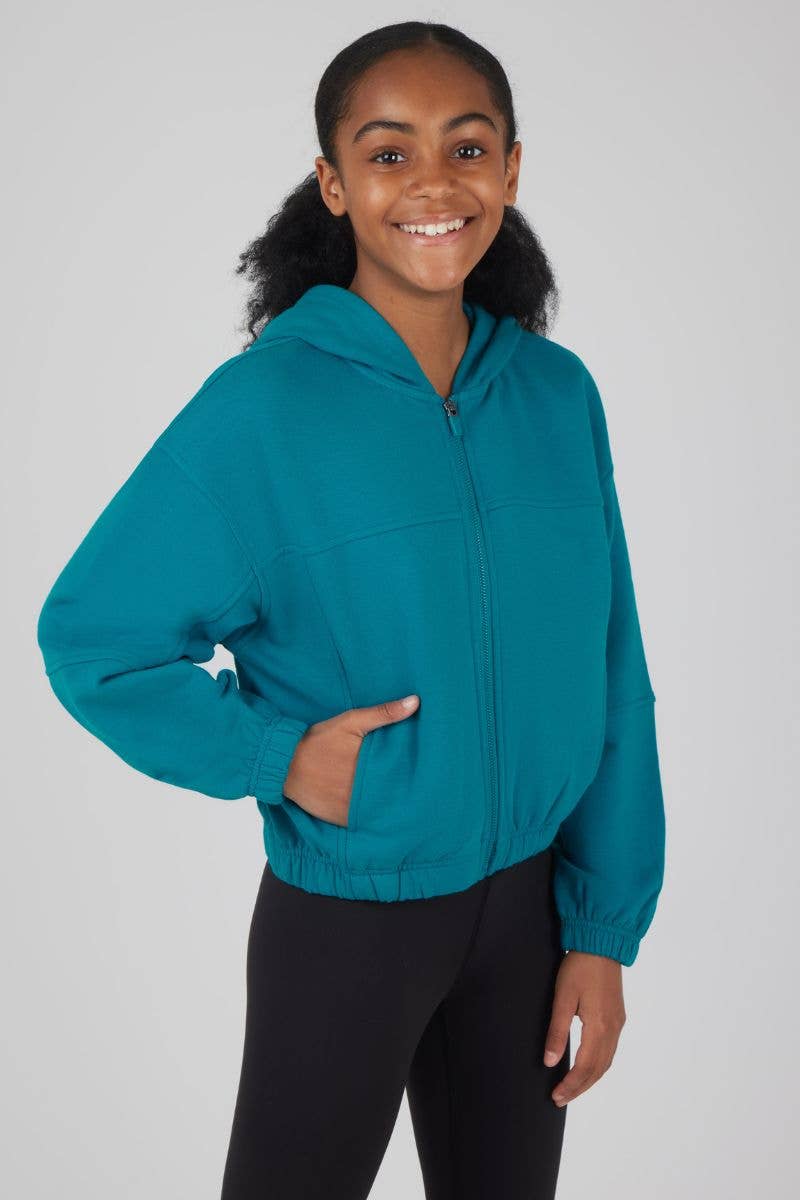 Girls Cloud Plush Zip Front Crop Hoodie Jacket
