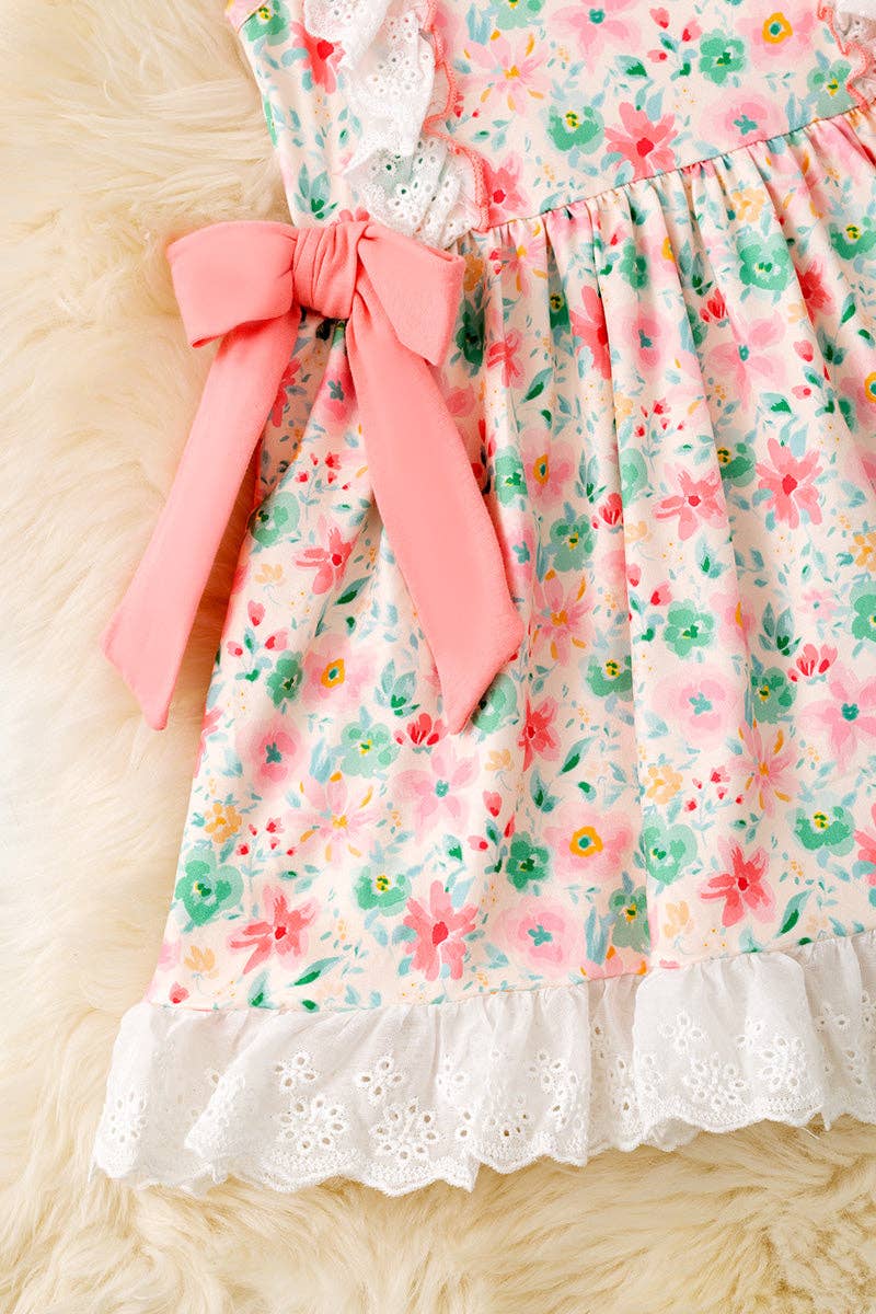 Ditsy floral printed dress with embroidered hem. DRG60209 SOL