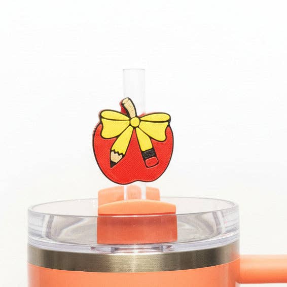 Teachers Apple With Pencil • Stanley Straw Buddies – 3D Printed Straw Toppers (Fits Stanley Size Straws Only)