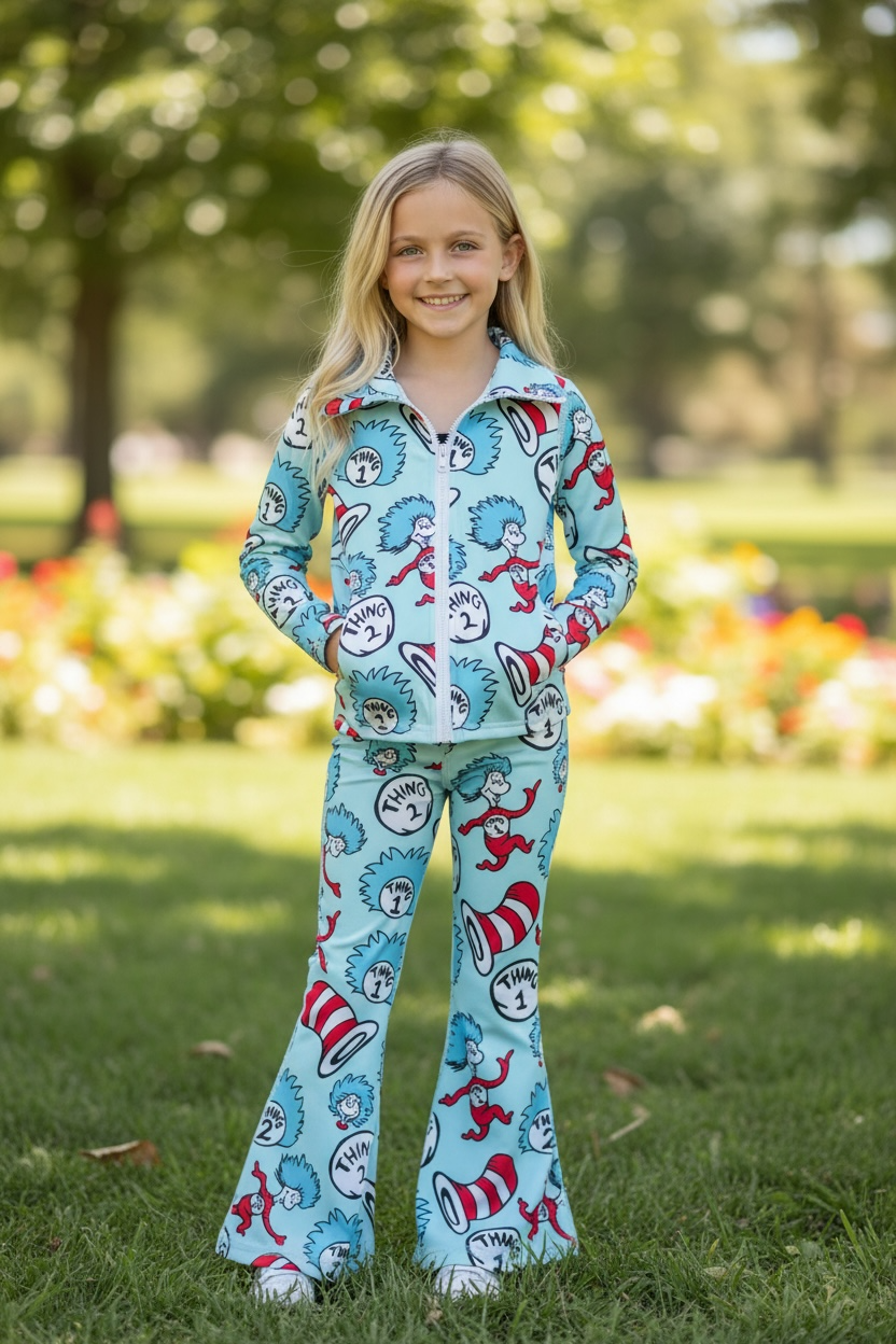 Dr. S/Cat with a hat Girls stretchy active set.  (Fitted) GLP102310-SOL