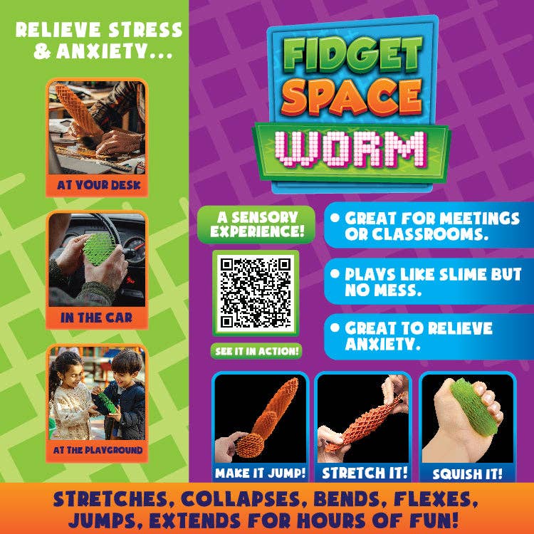 Fidget Space Worm Toy Assortment Boxed - 12/Display