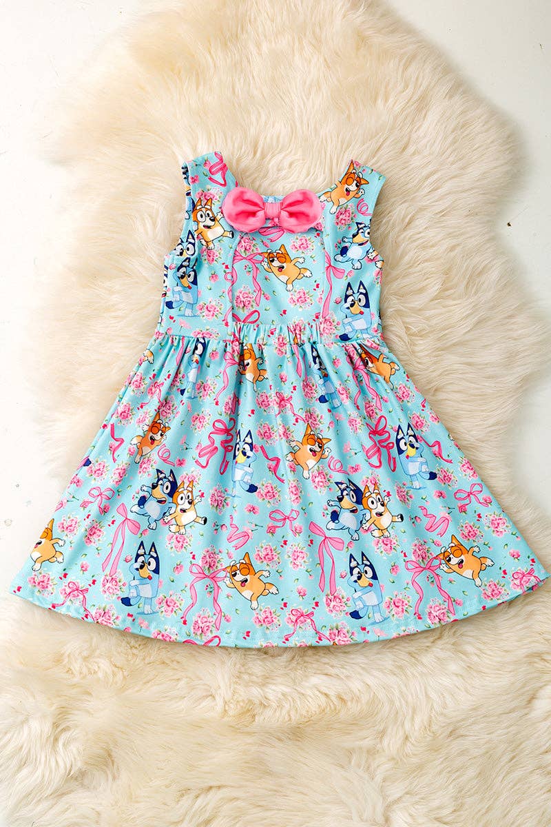 Lt. blue Multi-printed dress with open back. DRG60224 SOL
