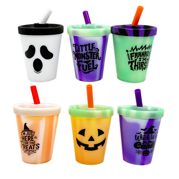 Halloween 8oz Silicone Kids Cup with Lid & Straw - 6/Display