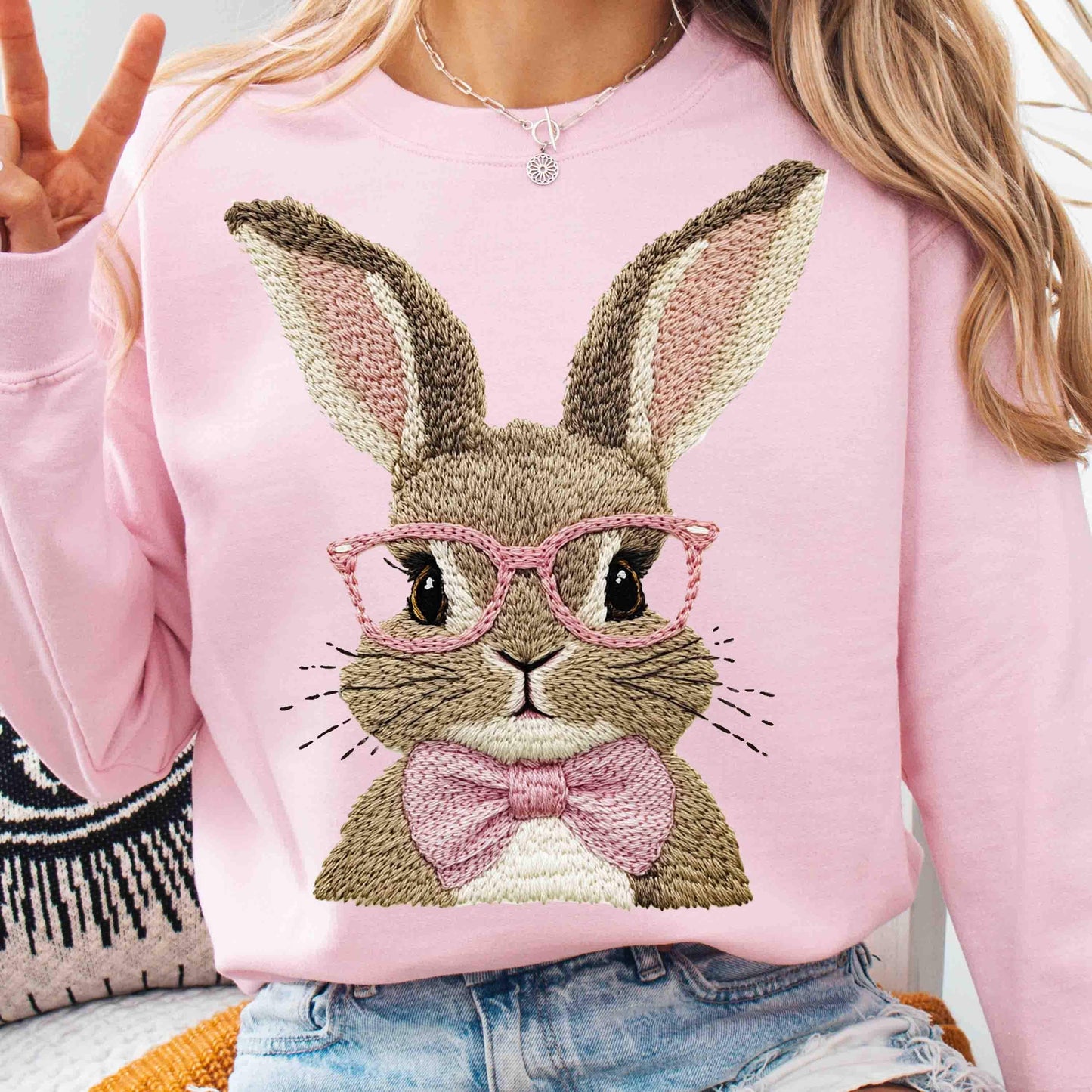 Retro Easter Bunny Bow Sweatshirt, Happy Easter Day Shirt