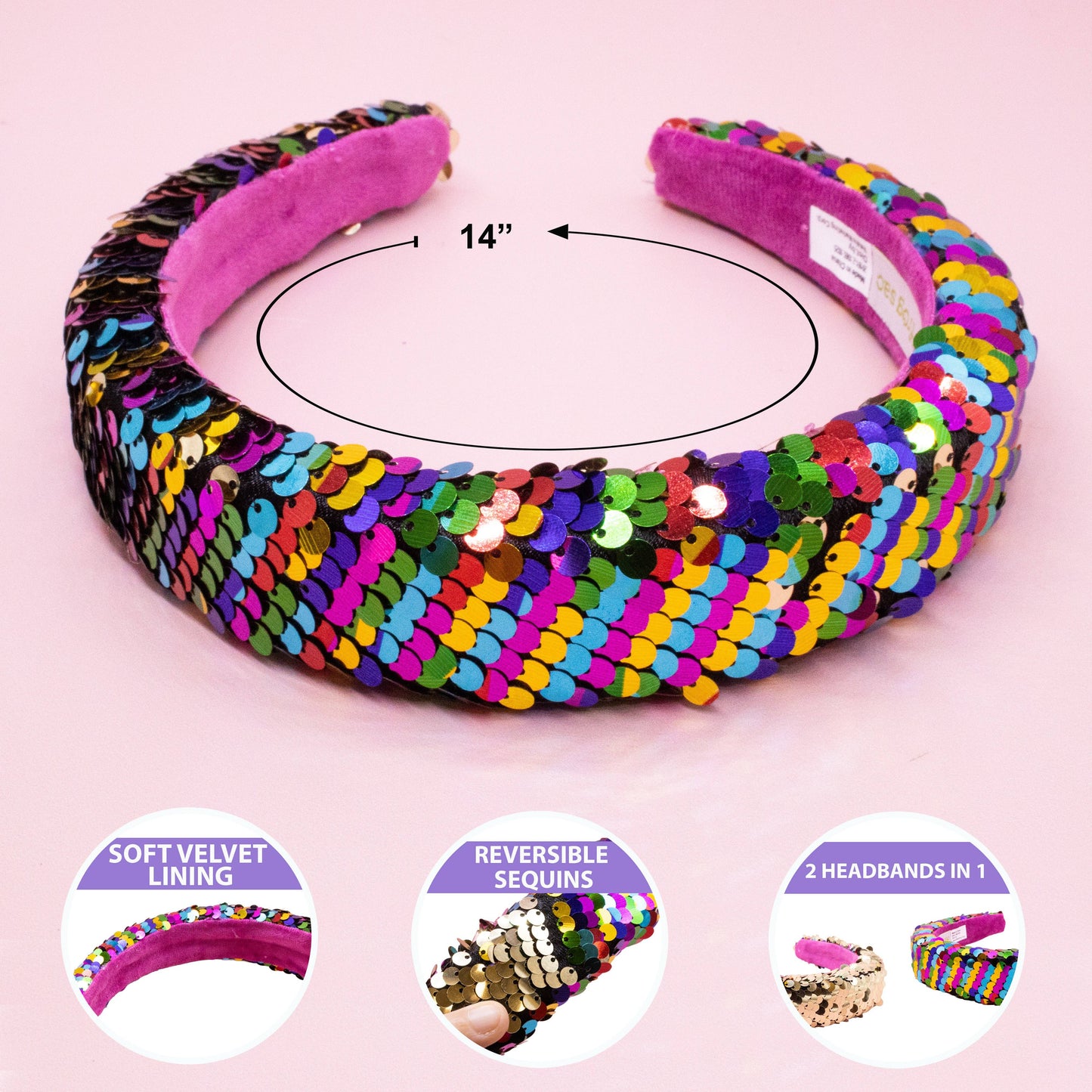 Reversible Sequin Headband - Kids Padded Hair Band