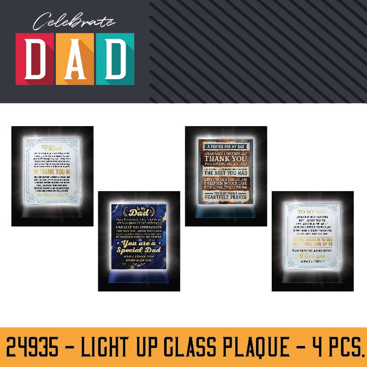 Father's Day Light Up Glass Plaque Keepsake Assortment- 4/Pk