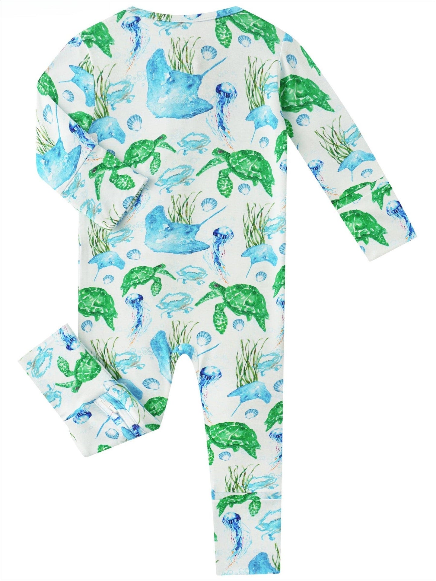 PoshTOT Sea Turtle Baby Convertible Zippy Romper