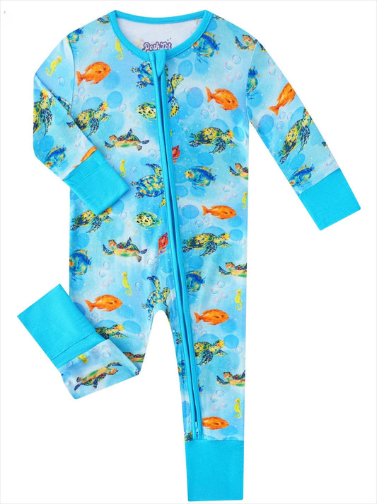 Posh TOT Sea Turtle Bamboo Baby Convertible Zippy Romper  CINCO DE MAYO PROMO - FINAL SALE