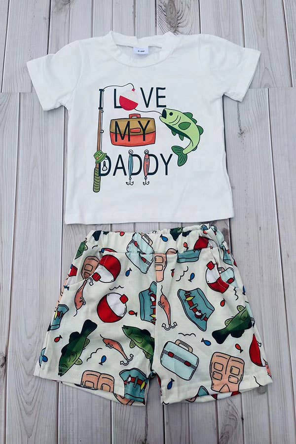Chic fishing white top & shorts boy's boutique set 2601066M