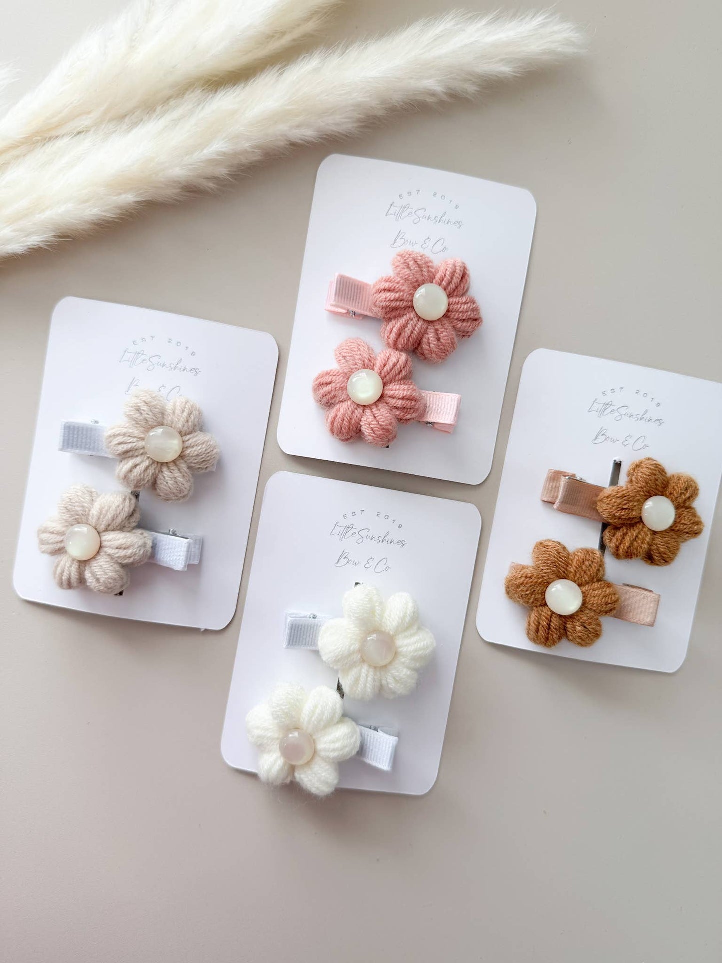 Crochet Pearl Flower Hair Clips- Set of 2