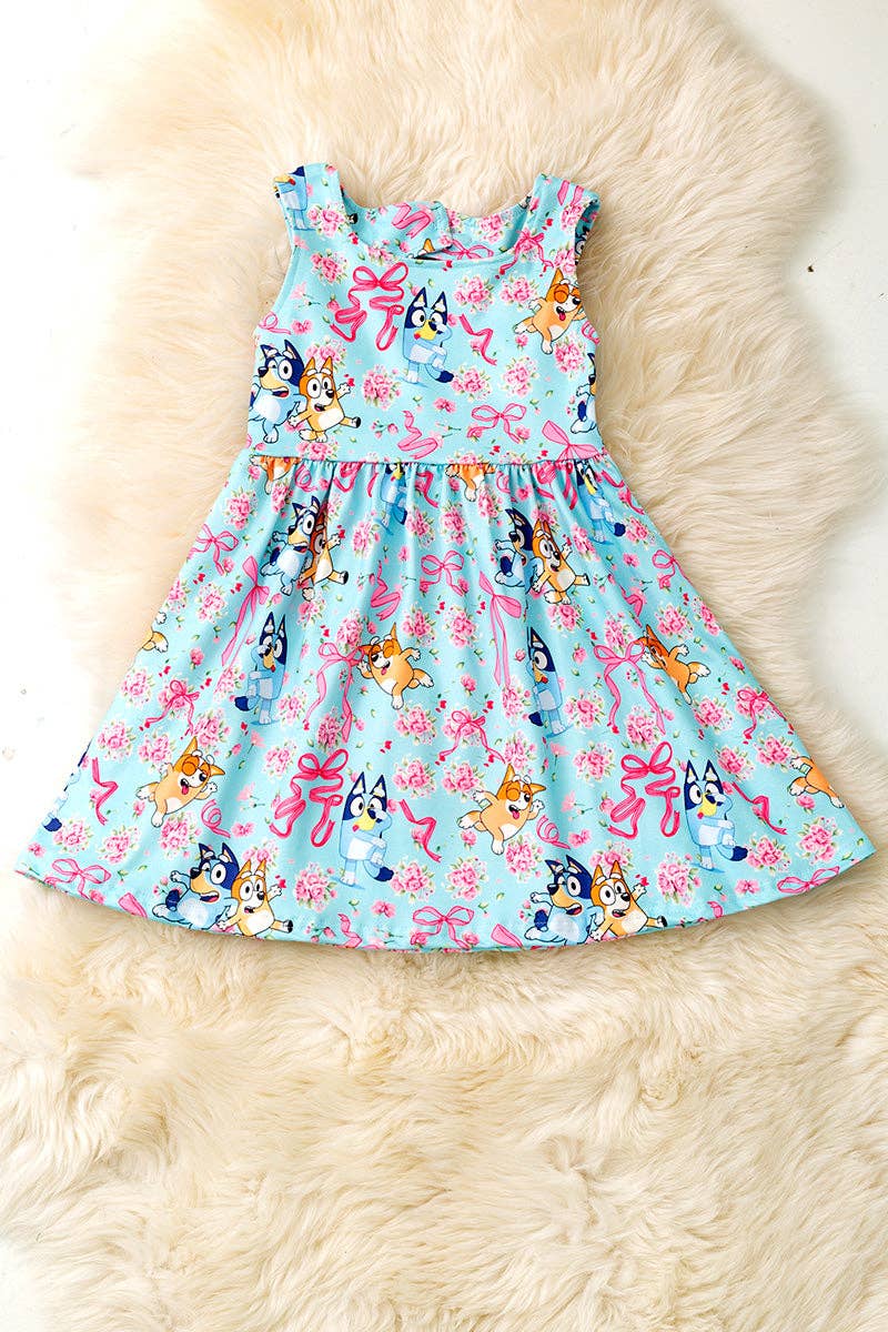 Lt. blue Multi-printed dress with open back. DRG60224 SOL