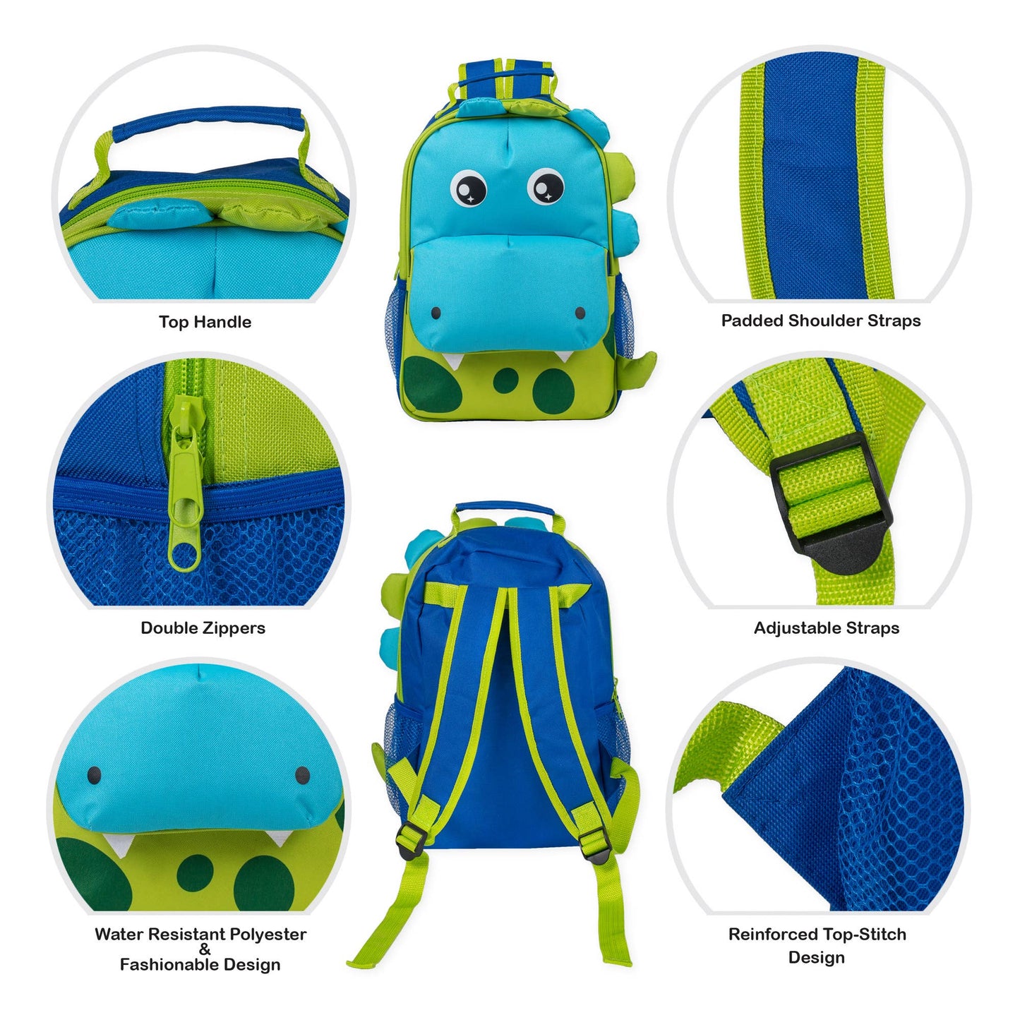 Dino Water Resistant Preschool Backpack with leash