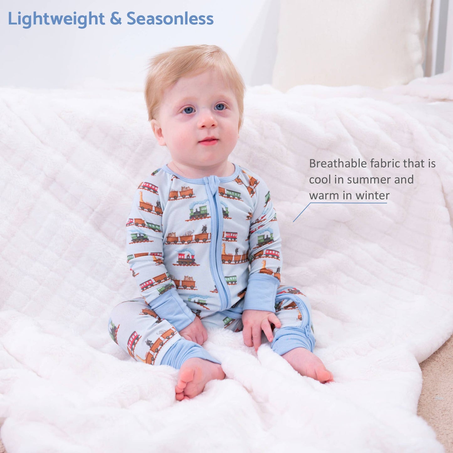 Bamboo Baby Convertible Zipper Pajama Choo Choo Crew