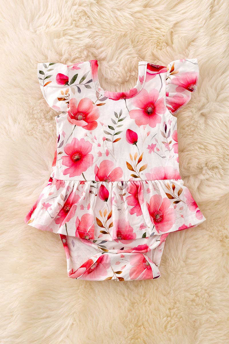 🎍Lili Pink floral twirl body suite for baby. RPG50146