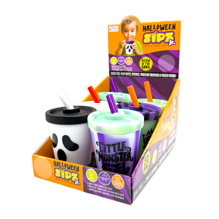 Halloween 8oz Silicone Kids Cup with Lid & Straw - 6/Display