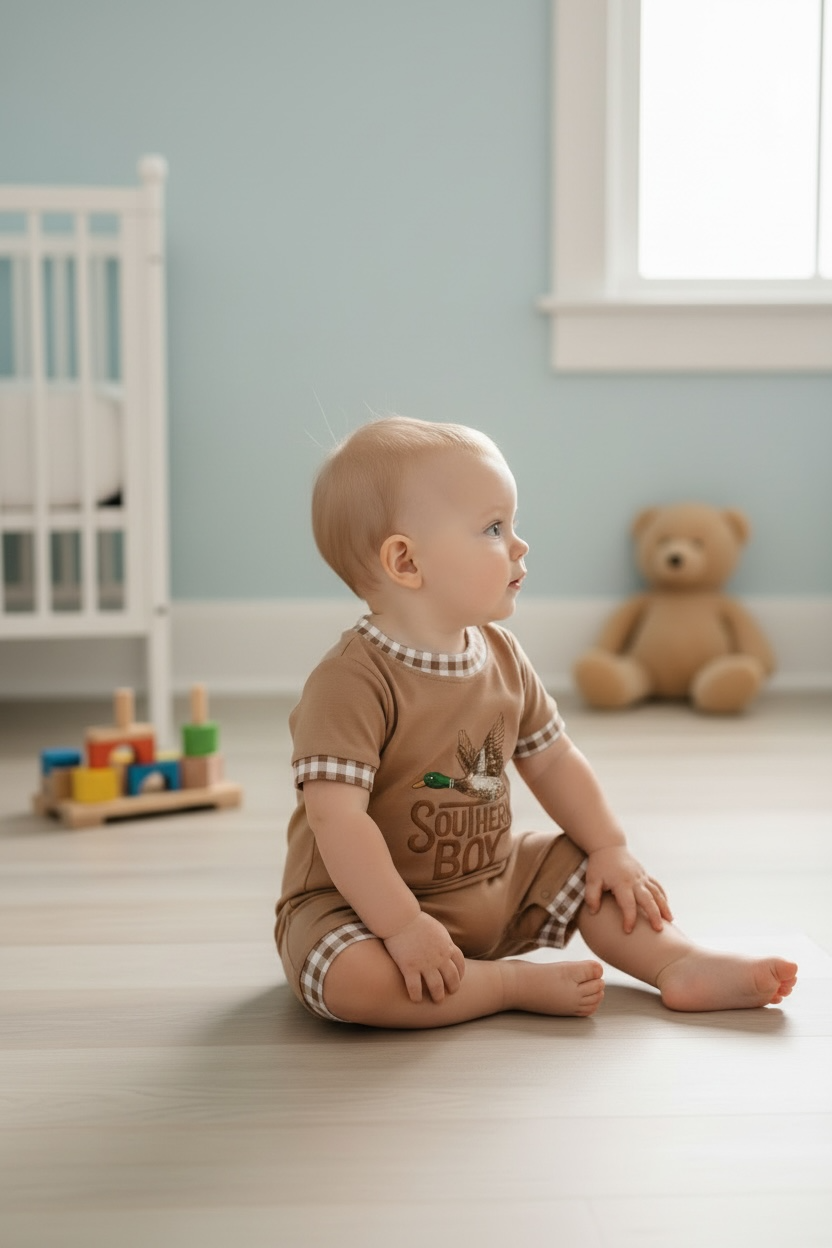 Southern Boy" Embroidered baby romper w/snaps. SR112005-SOL