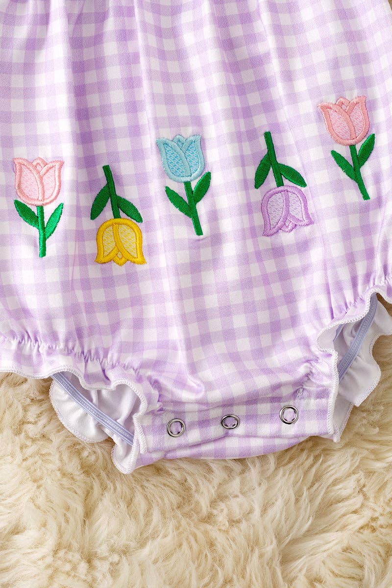 Mama's Girl" & multi-color tulip embroidered baby romper. RPG61172 JEAN