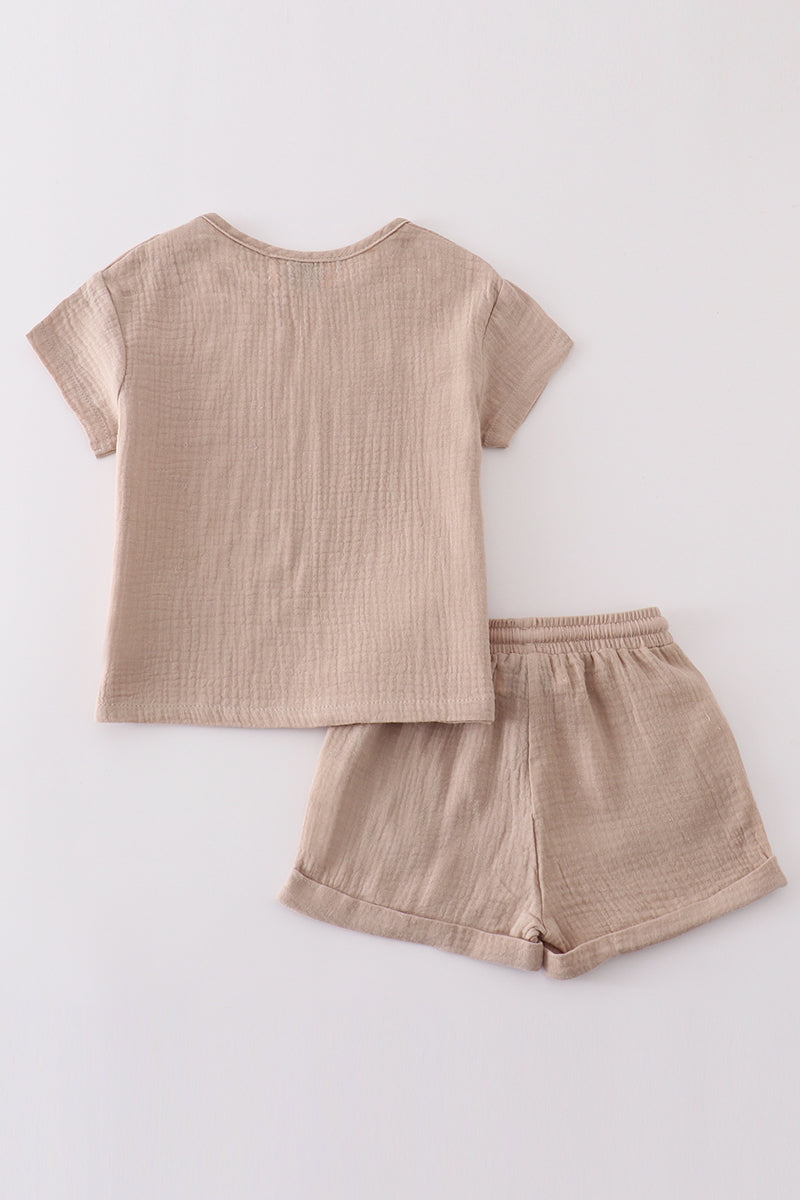 Premium Beige muslin boy shorts set