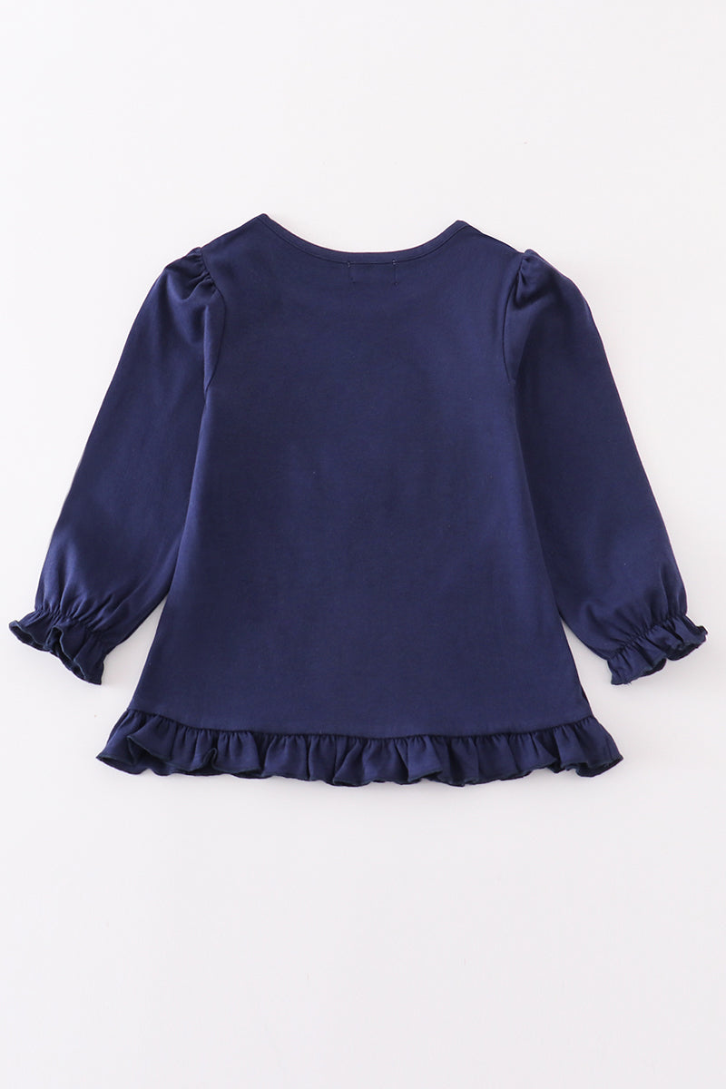 Premium Navy turkey applique girl top