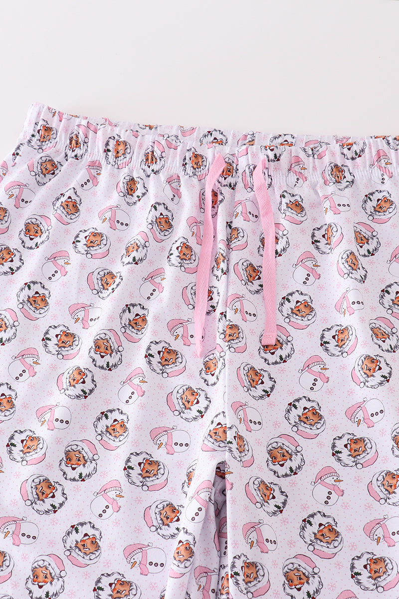 Premium pink christmas santa claus print women pajama pants