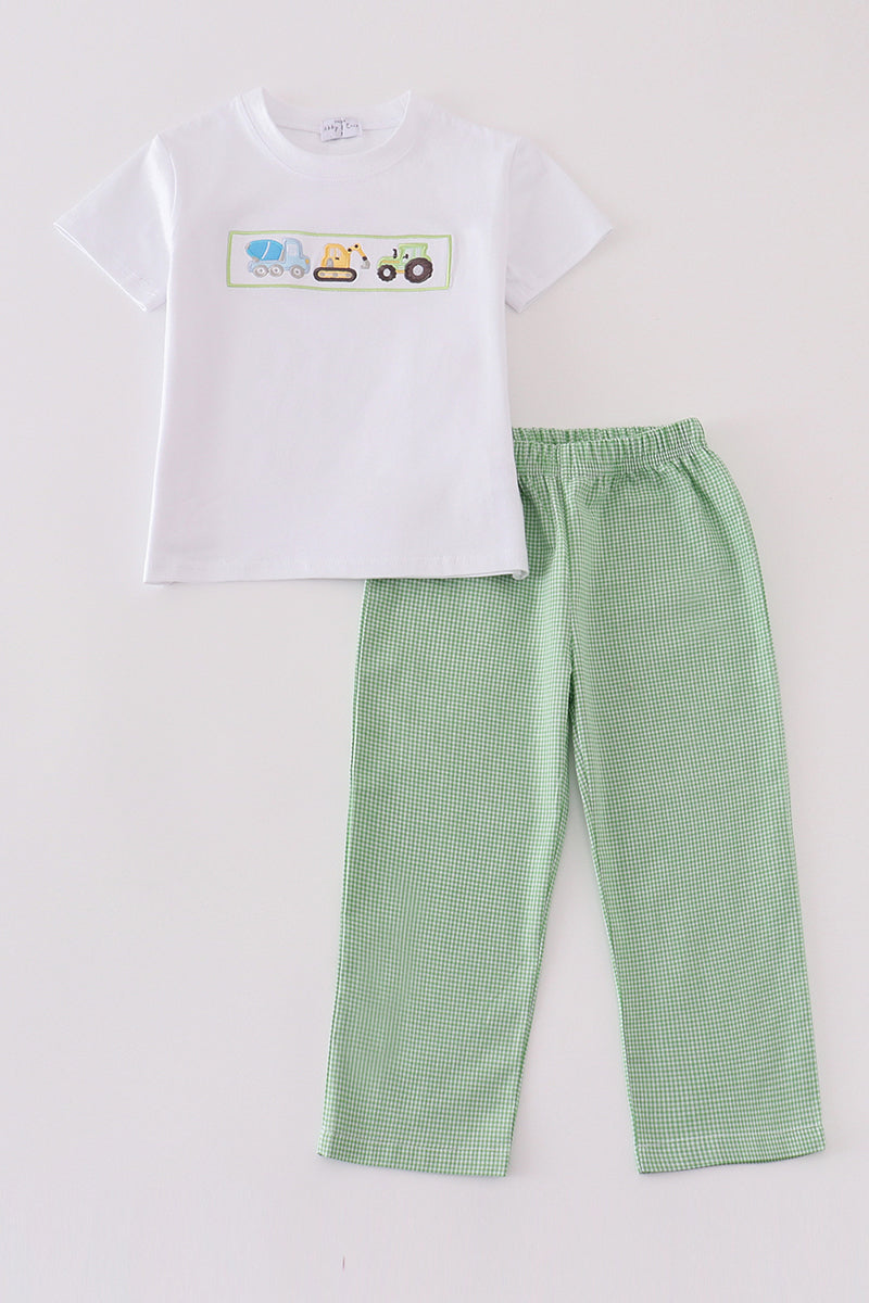 Premium White excavator embroidery boy set