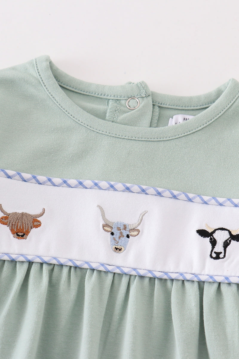 Premium Green cow applique boy romper