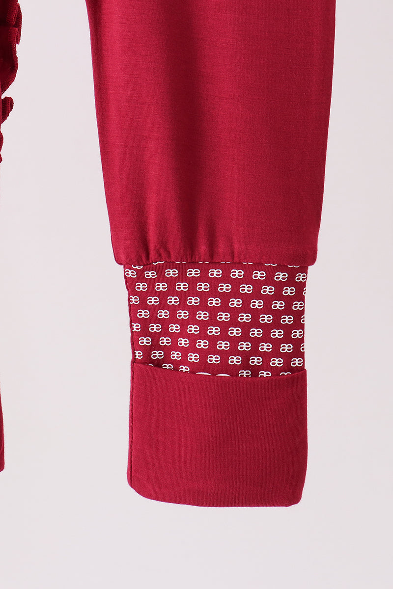 Burgundy ruffle zipper bamboo anti-slip romper – view 4