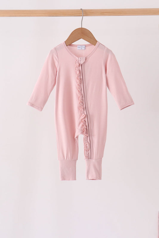 Pink ruffle zipper bamboo romper – wholesale for boutiques | Honeydew USA