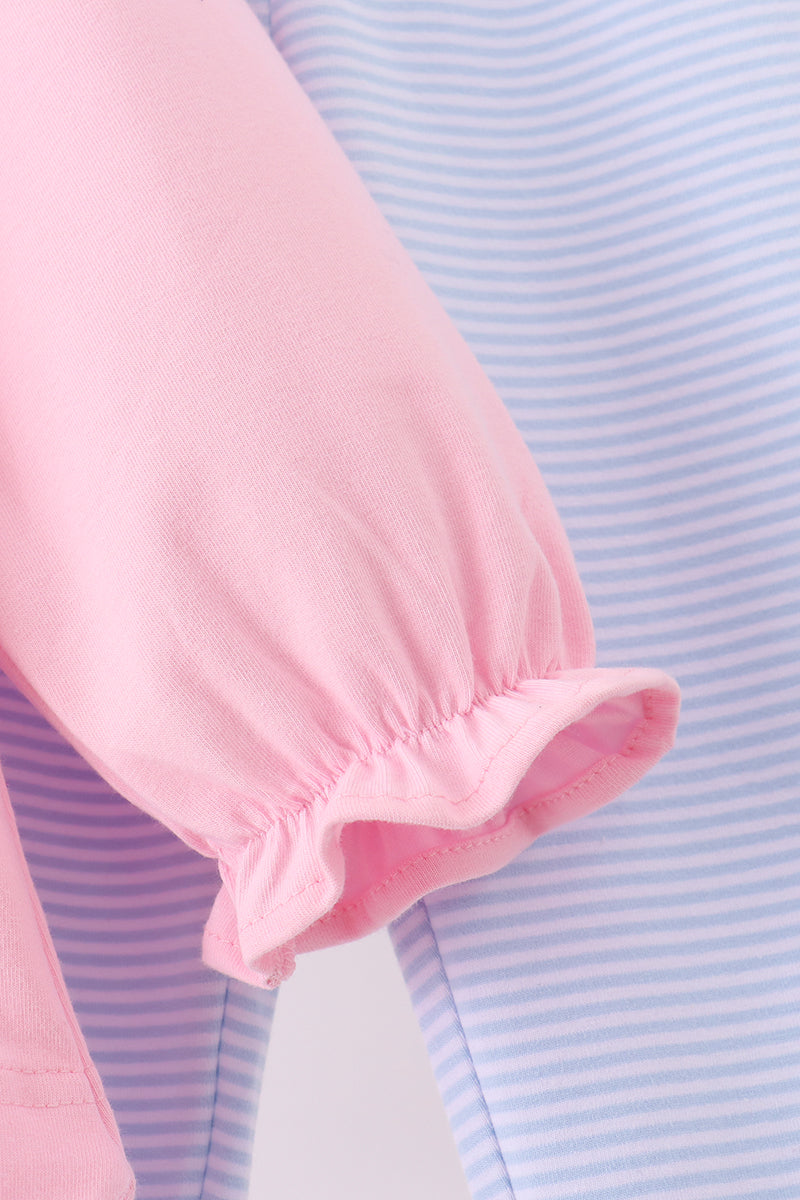 Pink turkey embroidery scalloped pants set