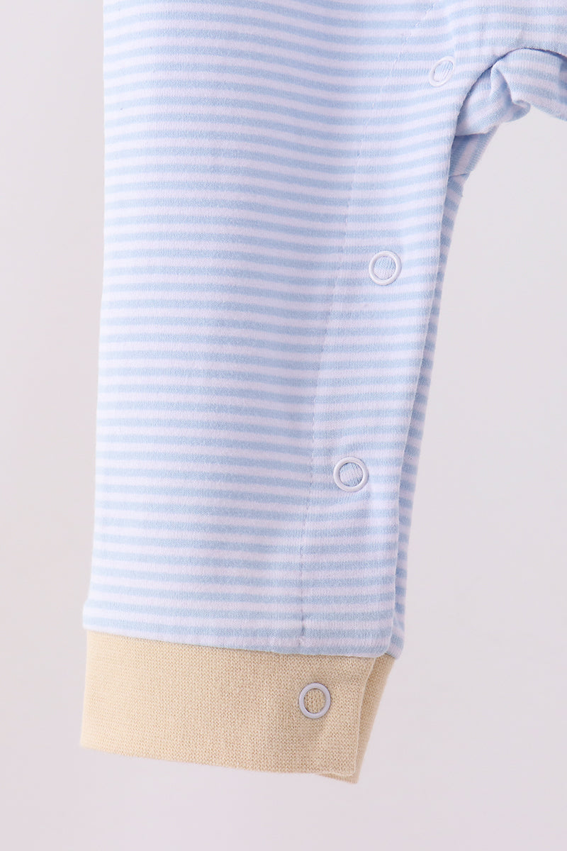 Blue turkey embroidery stripe romper