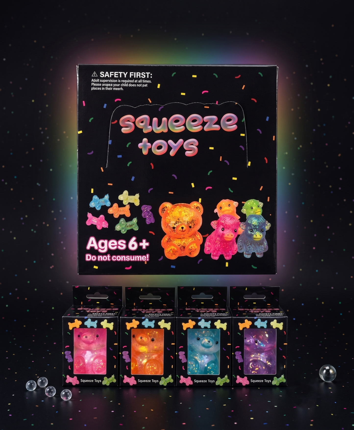 TPR Glitter Teddy Bear Squishy Fidget Toy for Stress Relief
